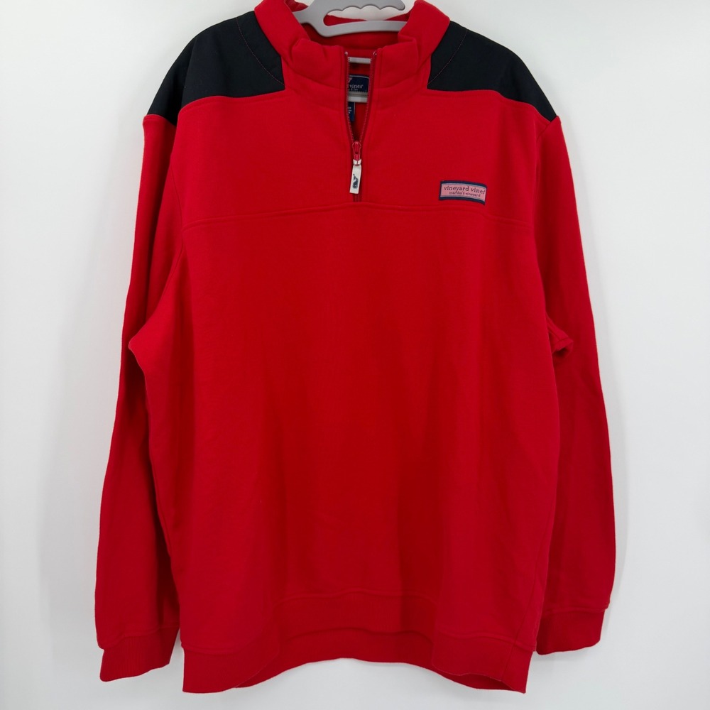Vineyard Vines Martha Stewart Mens XL Red Black 1/4 Zip Cotton Pullover